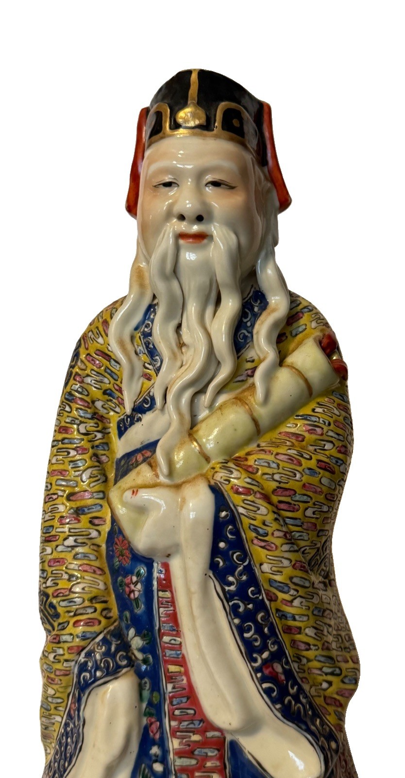 Vintage Chinese Porcelain Scholar Figurine Shou Xing God of Longevity Statue