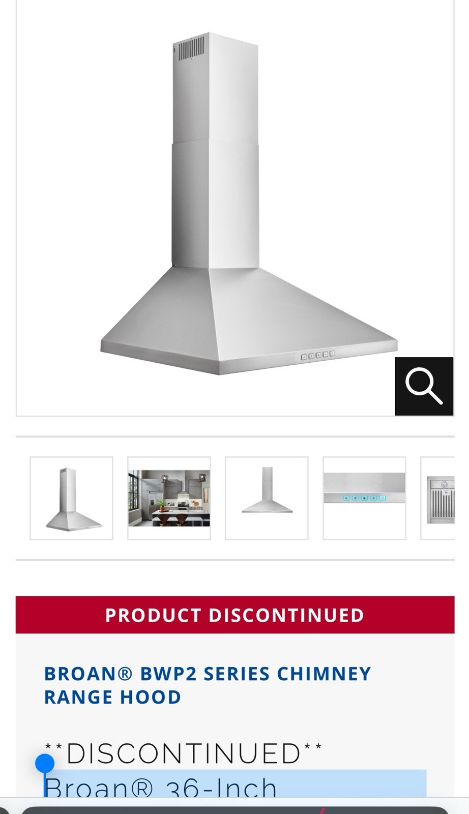 Broan Chimney Rang Hood BWP2366SS 