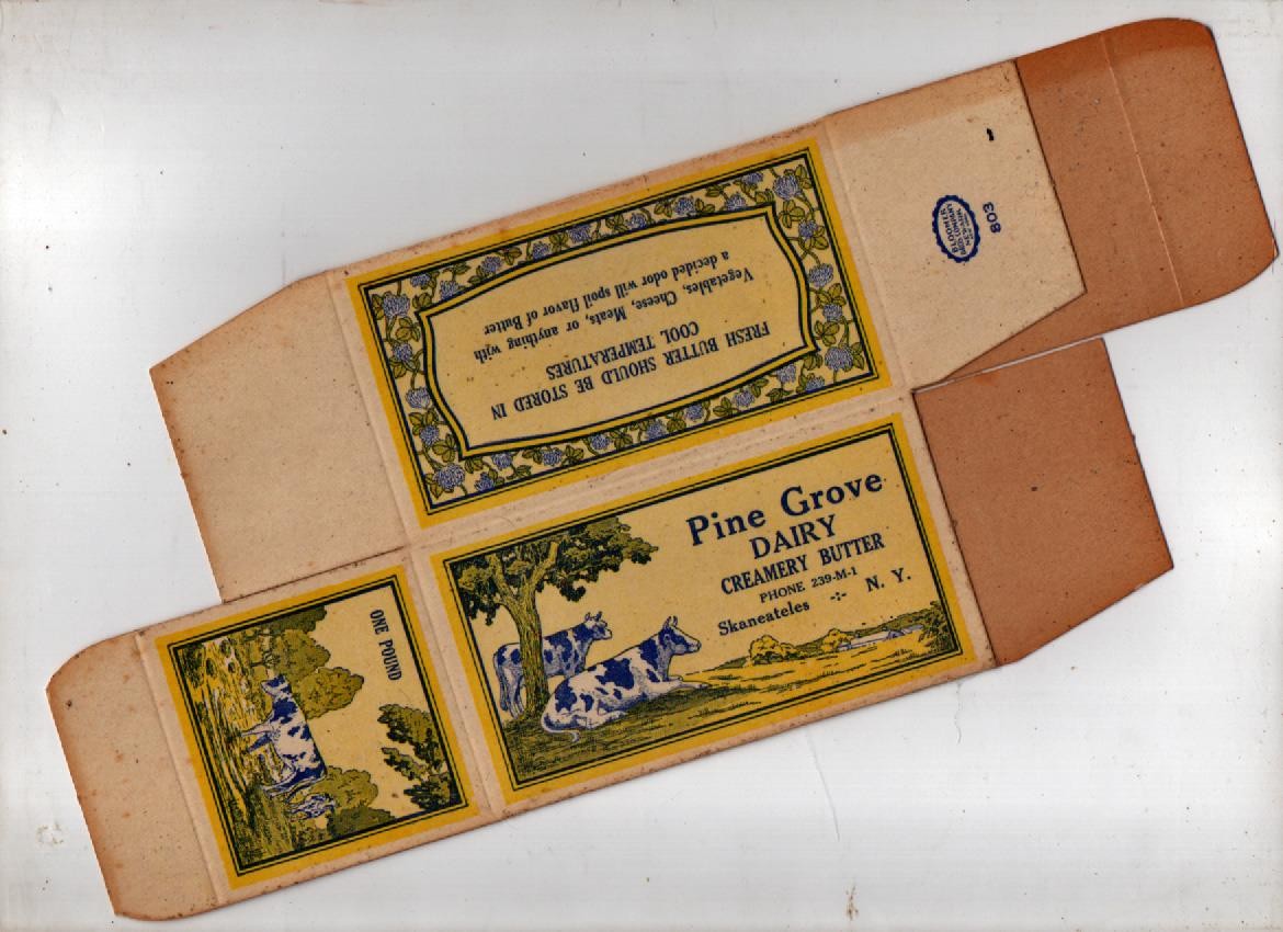 1950s Pine Grove Dairy, Skaneateles, Butter Box, unexploded
