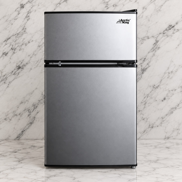 Arctic King 3.2 Cu Ft 2 Door Mini Fridge Freezer Stainless Steel Energy Star NEW