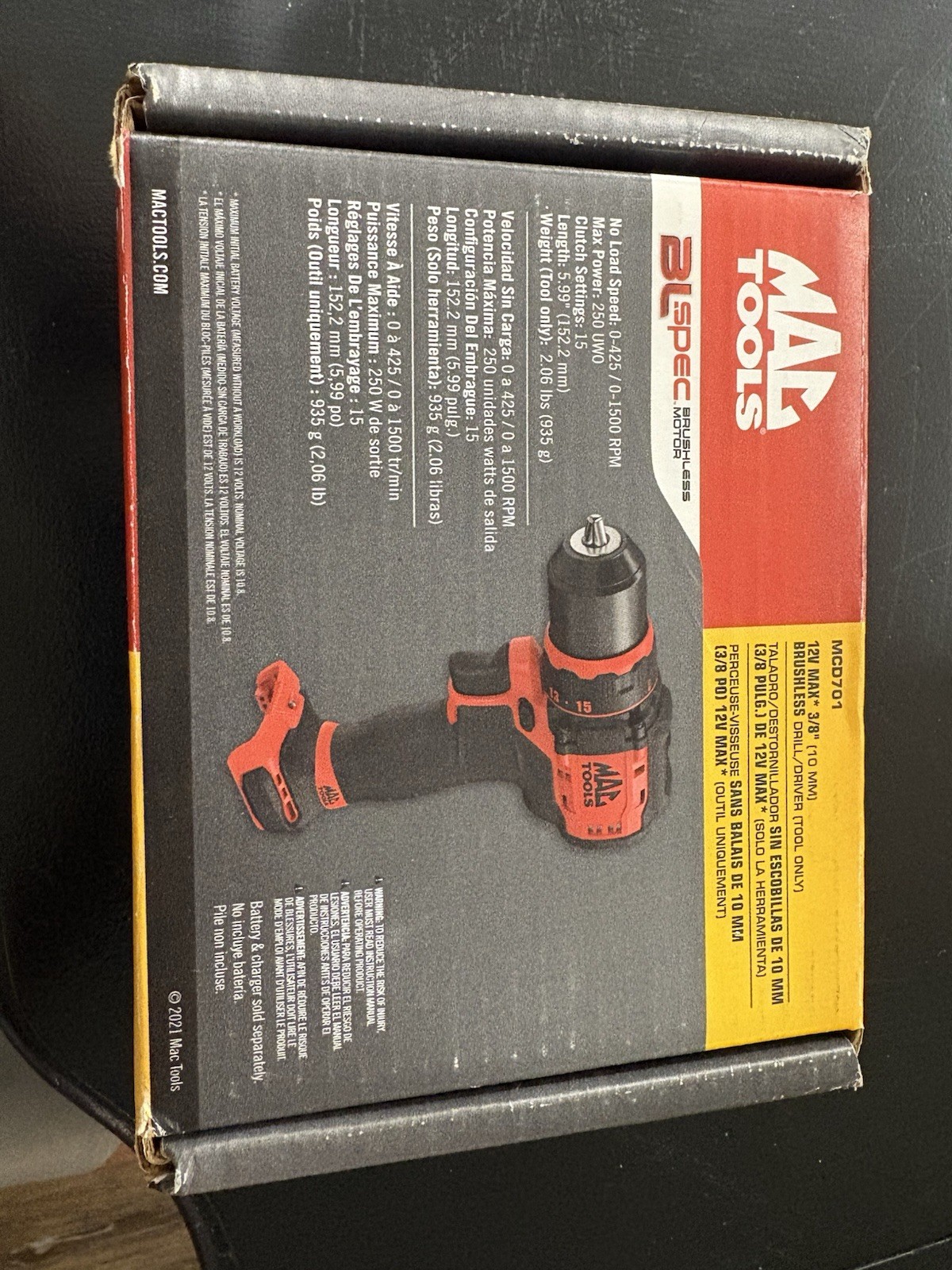 Mac Tools 3/8 Drive Brushless 12v Cordless Drill Driver Tool Only  New