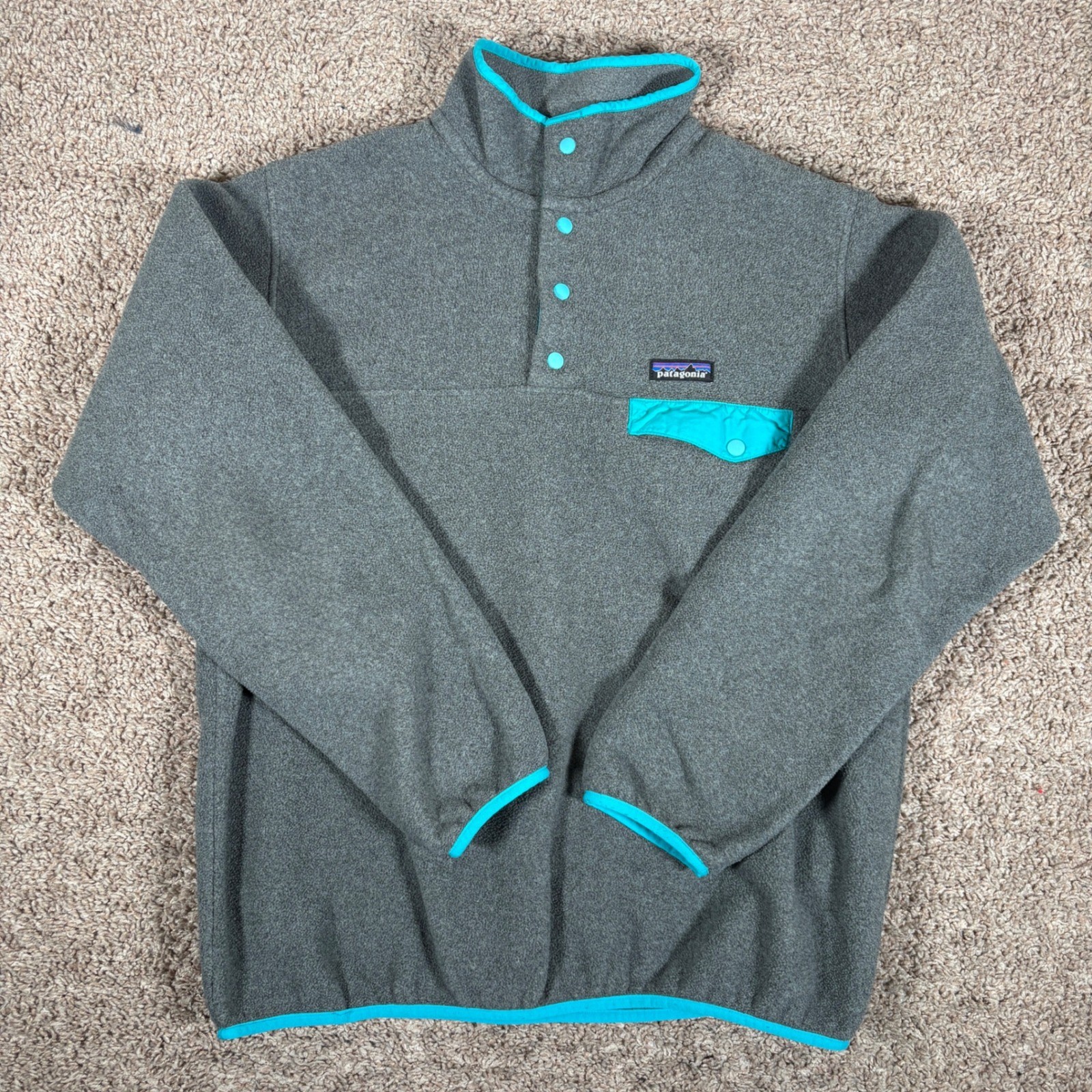Patagonia Mens Synchilla Snap-T Fleece Pullover Grey Turquoise 25455 Large
