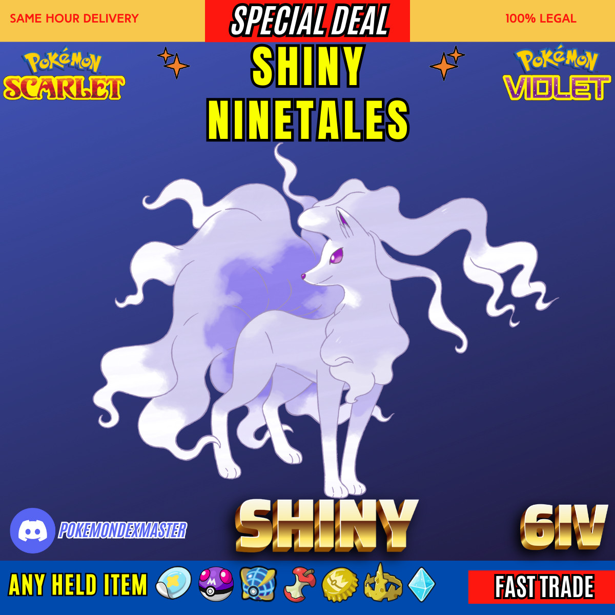 SHINY ALOLAN NINETALES ⭐️ MAX STATS ⭐️ 6IV ✨ Pokemon Scarlet And Violet