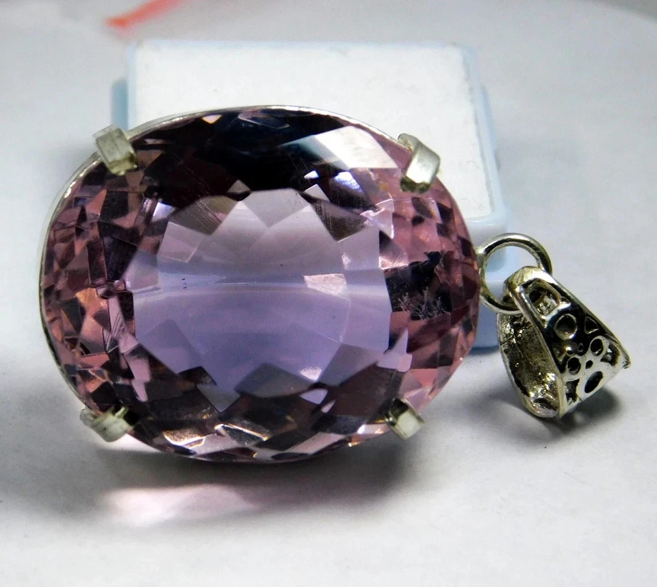Natural 94.20 Ct Certified Brazilian Pink Kunzite 925 Silver Pendant Gemstone