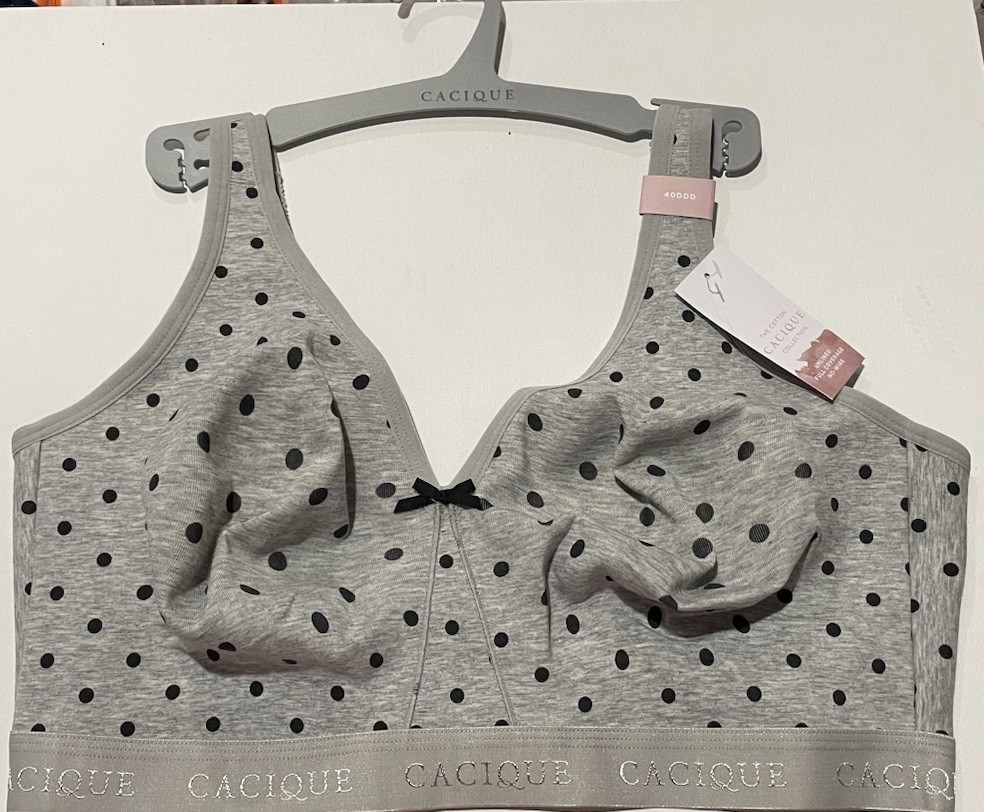 Cacique Women\'s Wireless Plus Full Coverage Bra Grey Polka Dot NWT 40 DDD Cacique Women\'s Wireless Plus Full Coverage Bra Grey Polka Dot NWT 40 DDD