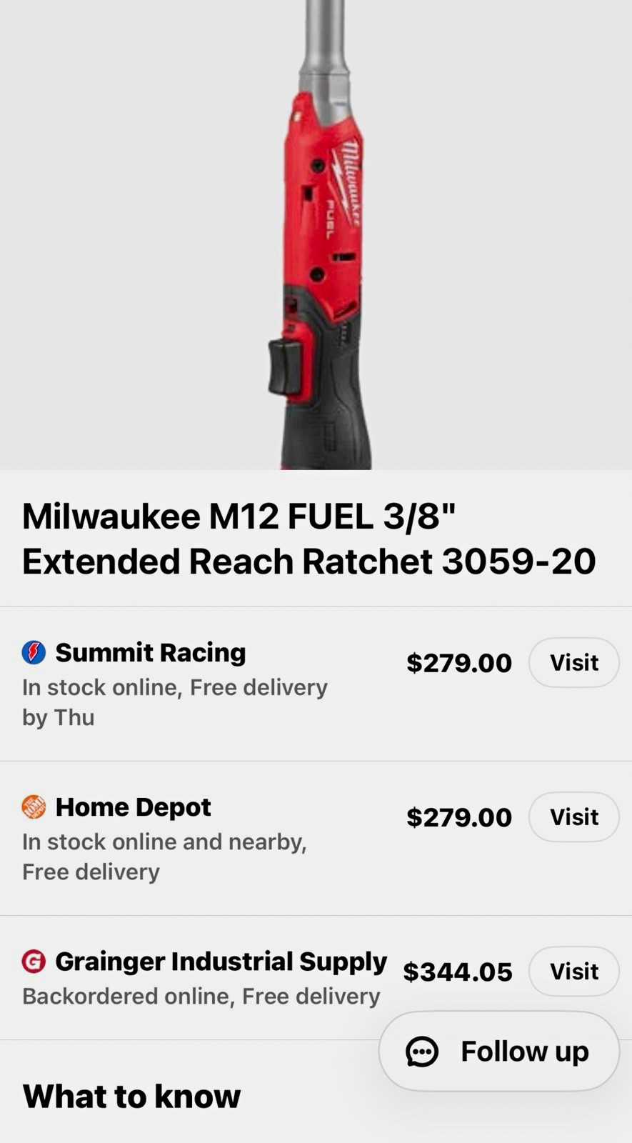 Milwaukee M12 FUEL 3/8 in Brushless Extended Reach Ratchet 3059-20 Tool Only