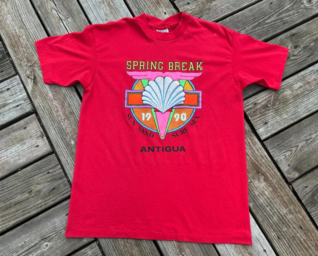 Vtg 90s Single stitch Spring Break T shirt Sex 1990 Sun Sand Surf Antigua Vtg 90s Single stitch Spring Break T shirt Sex 1990 Sun Sand Surf Antigua