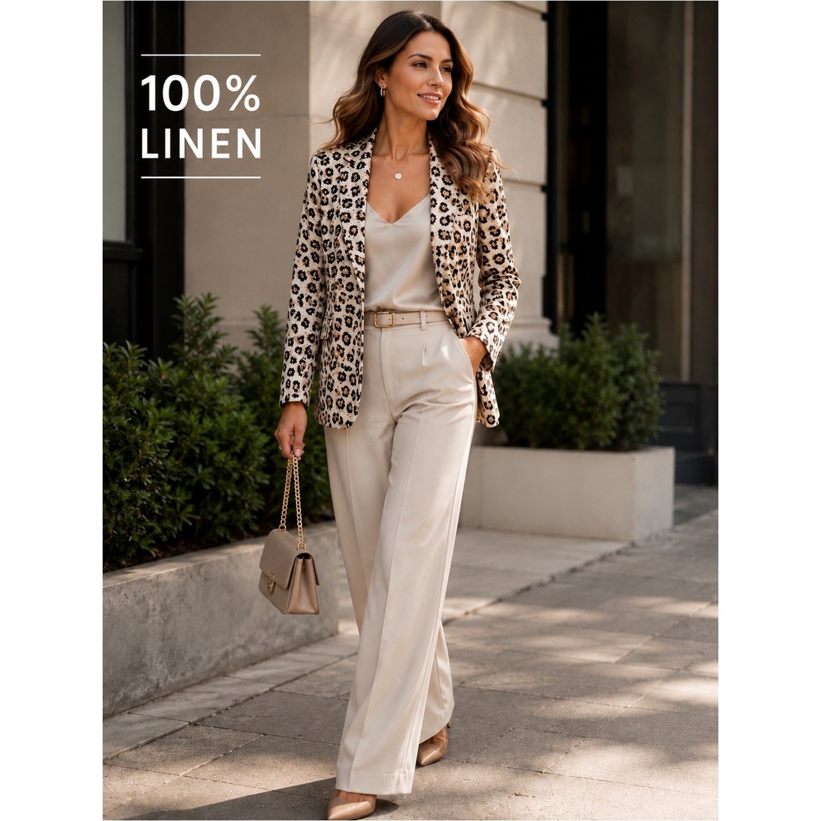Joie Leopard Print 100% Linen Blazer | Size 4 | Tailored Jacket | Quiet Luxury