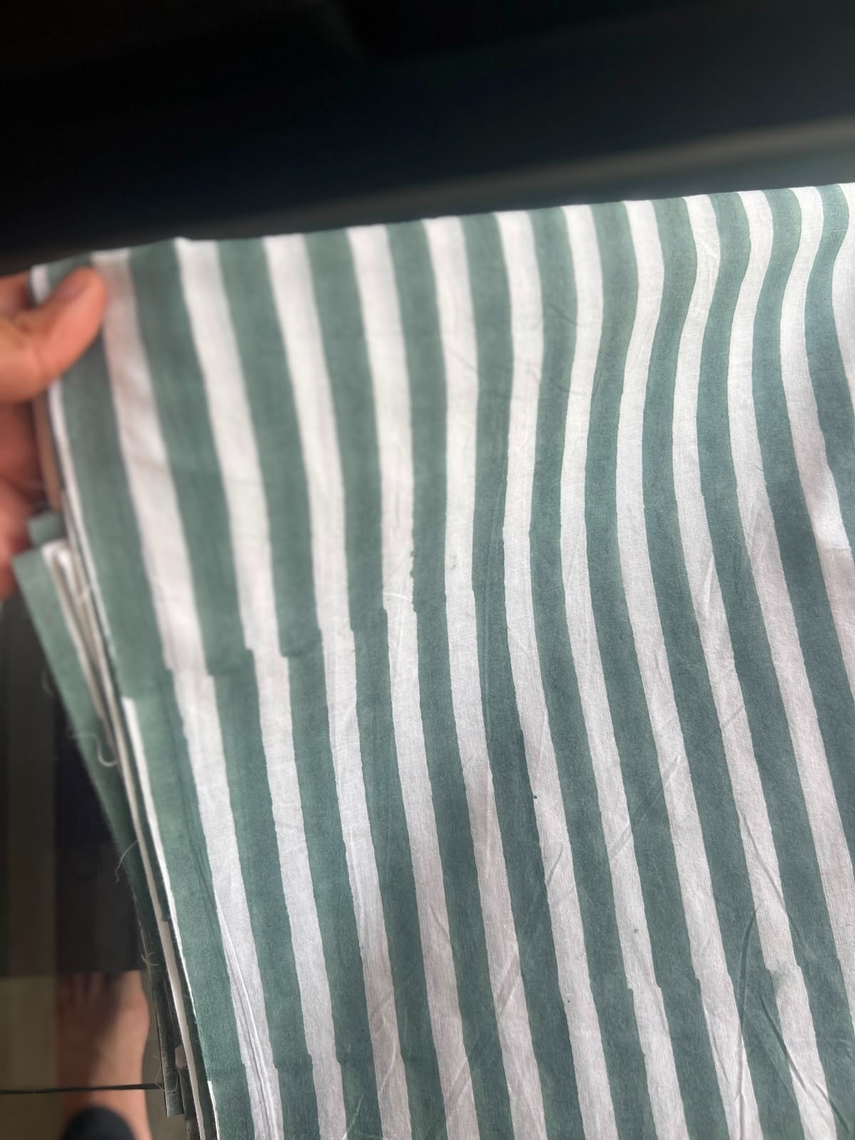 green striped cotton Fabric block printed stripe Fabric by the yard
