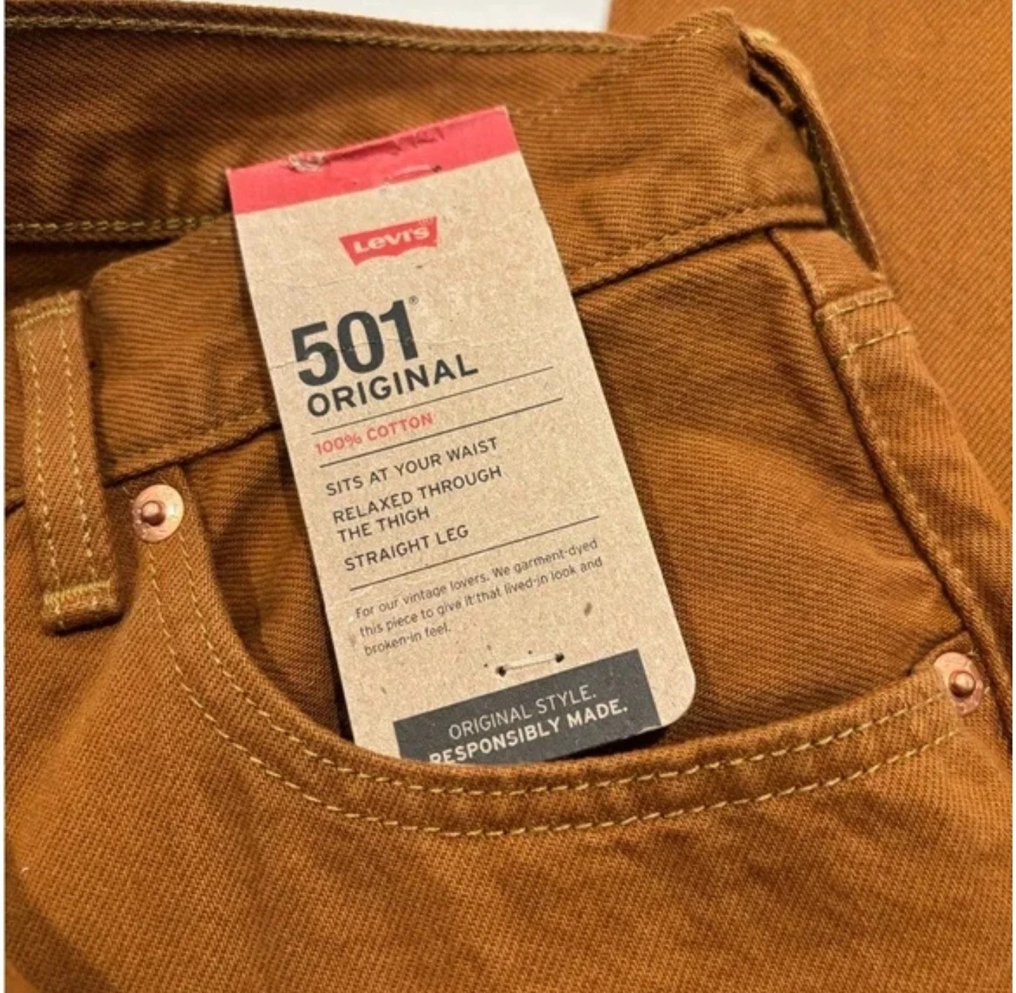 NWT Levi's 501 Original Men's Jeans Straight Leg Button Fly Mustard Brown NWT Levi's 501 Original Men's Jeans Straight Leg Button Fly Mustard Brown