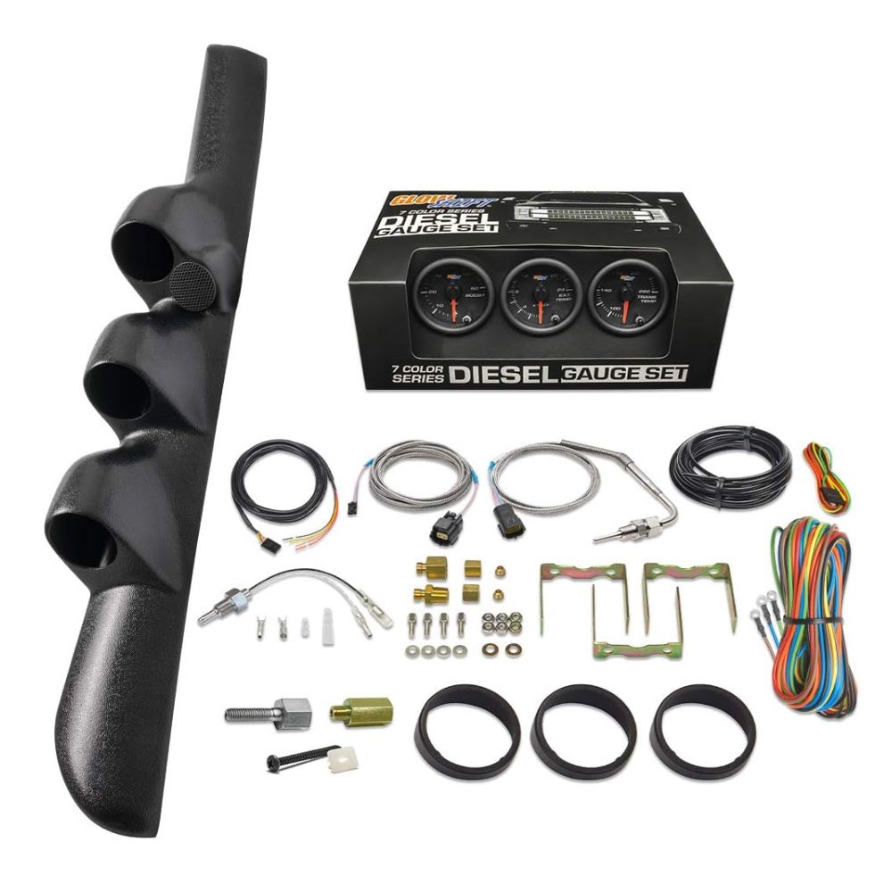 GlowShift Black Boost/2400F EGT/Trans Temp Gauges & Pod Fits 98-02 Ram Cummins