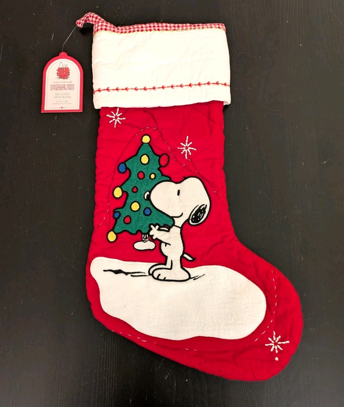 NEW NWT Pottery Barn Kids Peanuts Snoopy Quilted Christmas Stocking Red/White