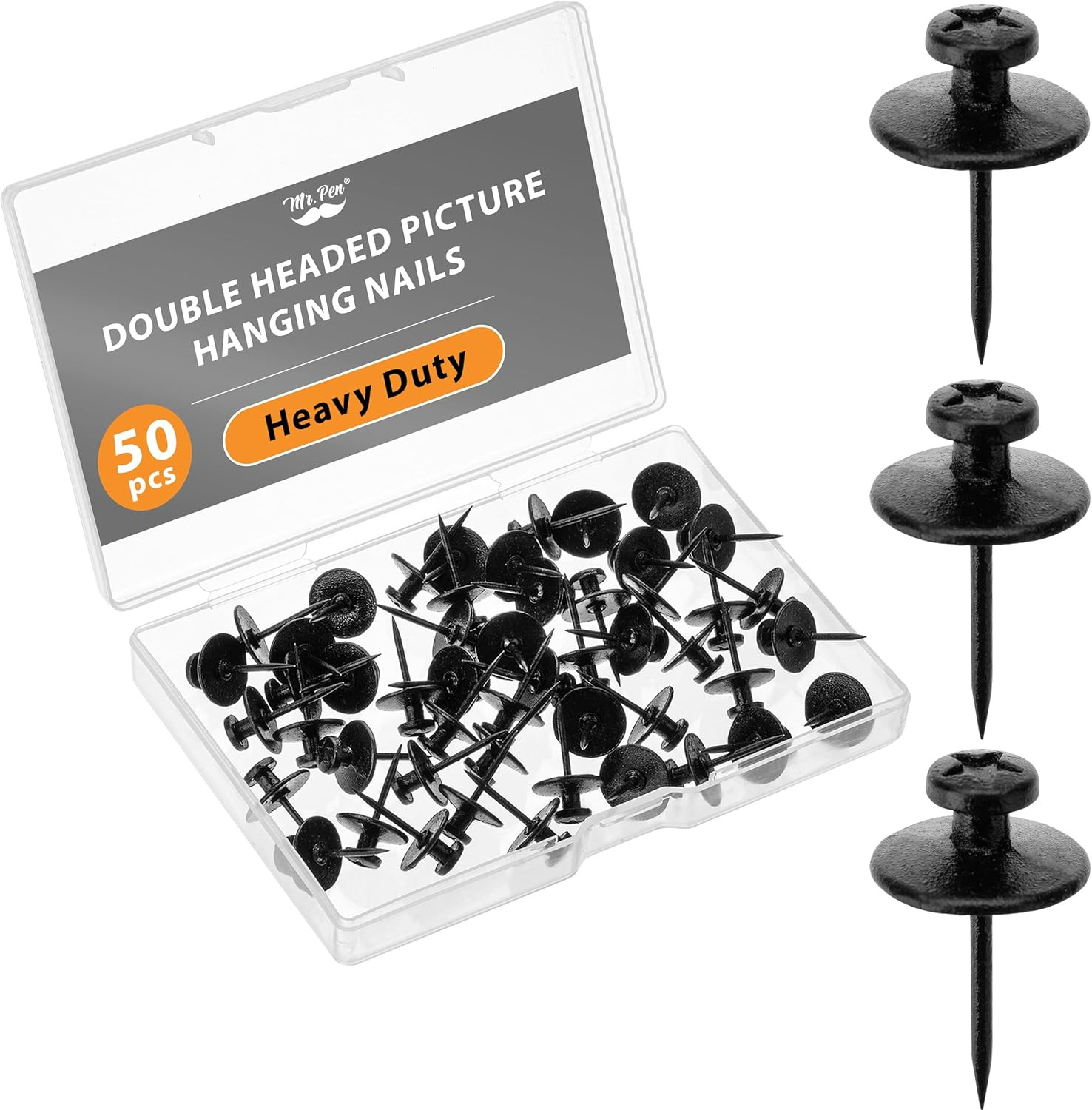 - Double Headed Picture Hanging Nails, 50 Pack, Black