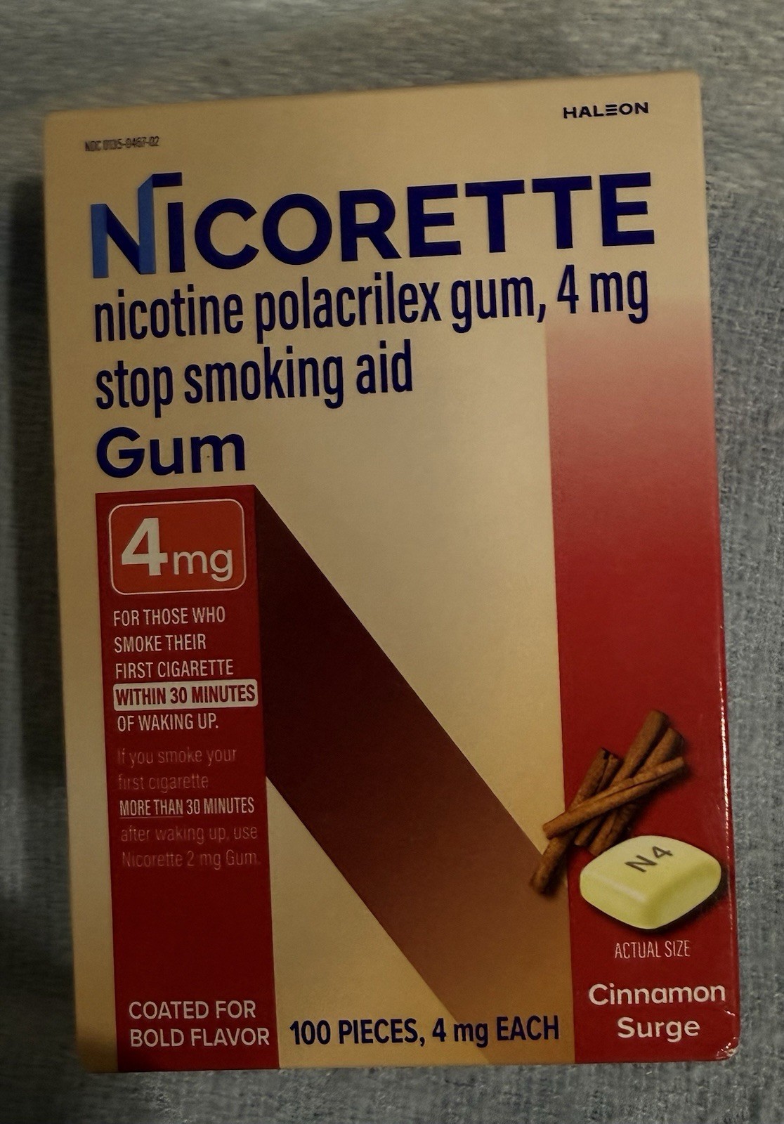 Nicorette 100-Pieces 4mg Nicotine Gum- Cinnamon Surge - EXP: 01/2028. SHIPS FAST