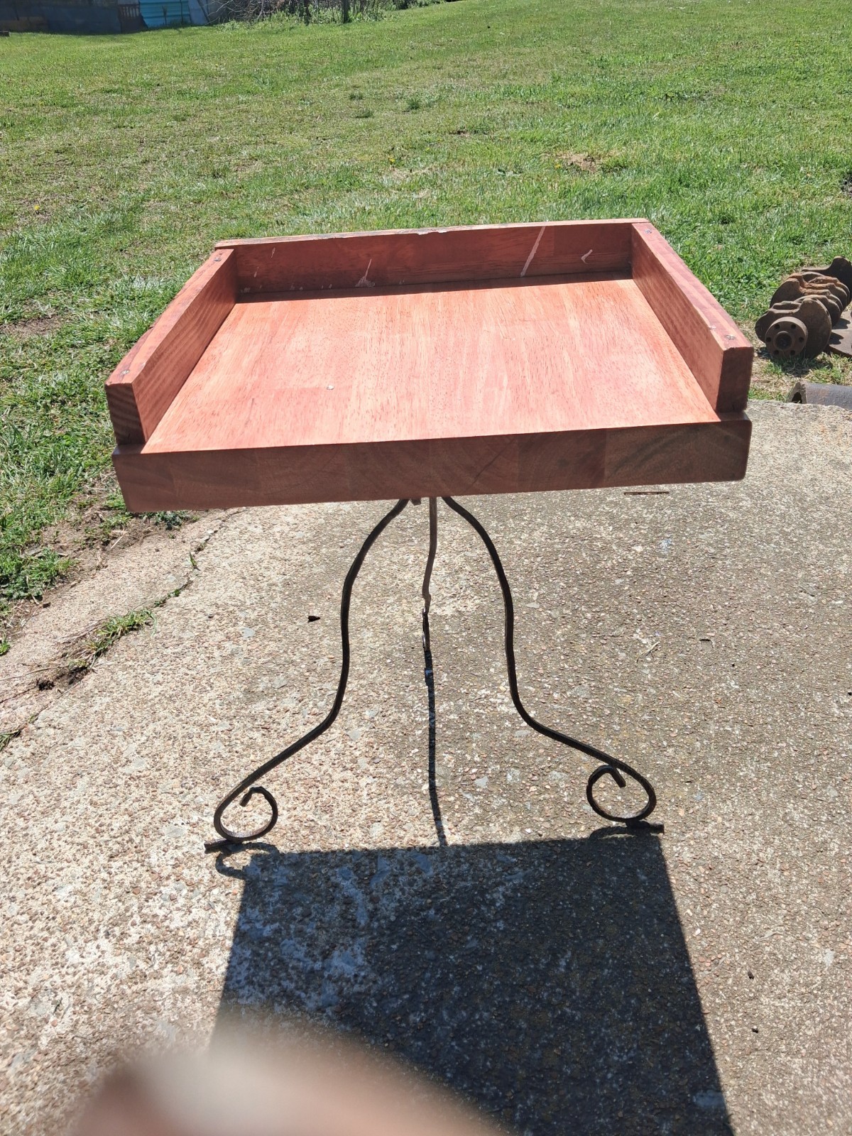 Hand Made Tabel Pollycrilic  Butcher Block Top With Vintage Rustic Rod Iorn Legs