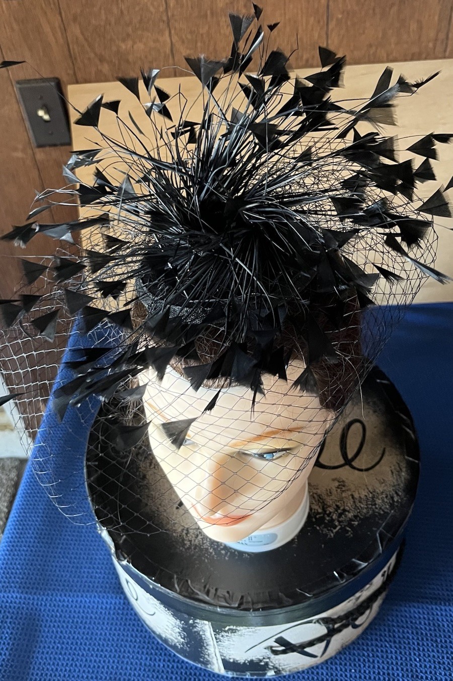 Vtg 1950s Doree Black WILD Spiked Feather Spray Birdcage Veil Fascinator Hat MCM