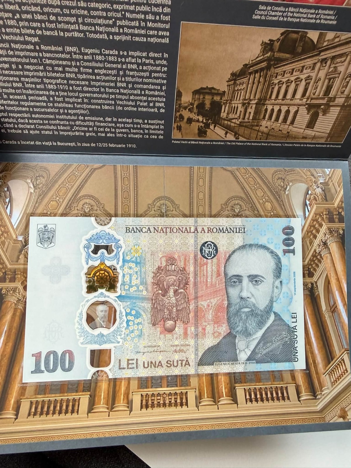 Romania Romania 100 lei 2026 UNC commemorative CARADA original FOLDER 