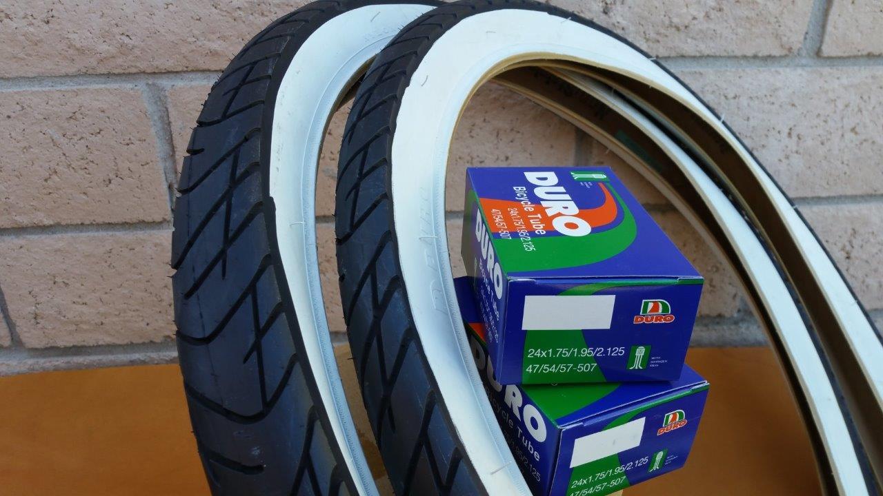 Two 24x2.125 Beach Cruiser WhiteWall Bicycle Tires & Inner tubes Road Chopper Two 24x2.125 Beach Cruiser WhiteWall Bicycle Tires & Inner tubes Road Chopper