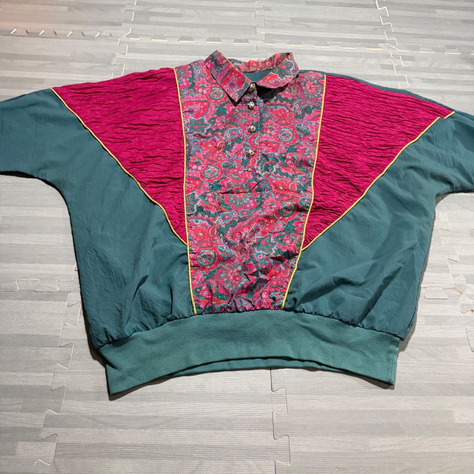 Vintage Granny Core Paisley Pullover Teal Pink Retro 80s