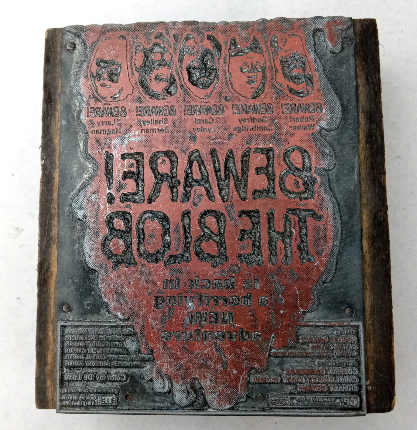 Vintage 1972 Beware The Blob Movie Letterpress Printing Block Son of Blob Cut Vintage 1972 Beware The Blob Movie Letterpress Printing Block Son of Blob Cut