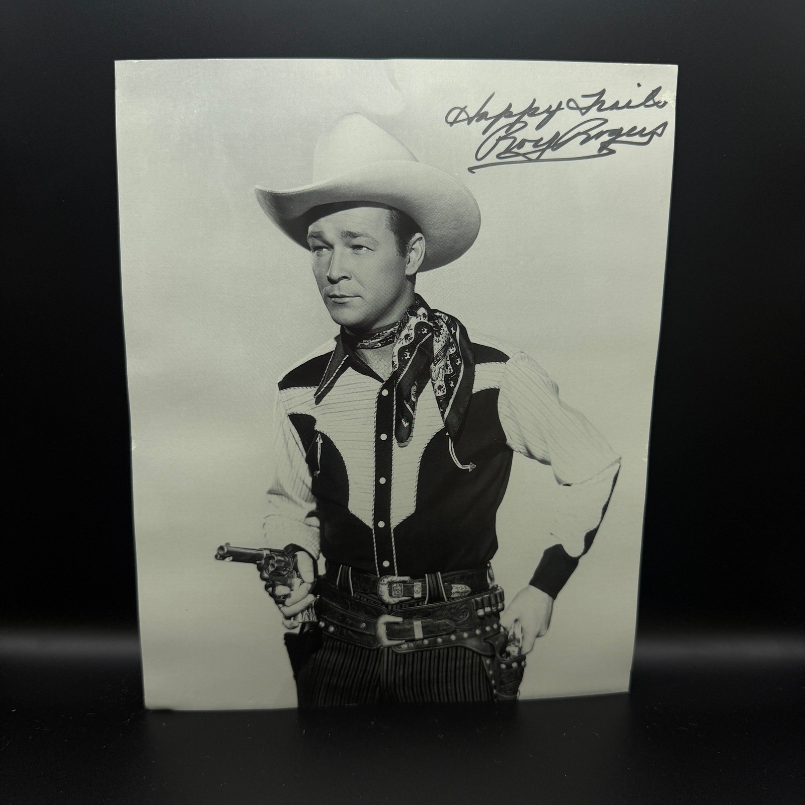 Vintage Roy Rogers SIGNED Happy Trails 8x10 B&W Photo Western Memorabilia