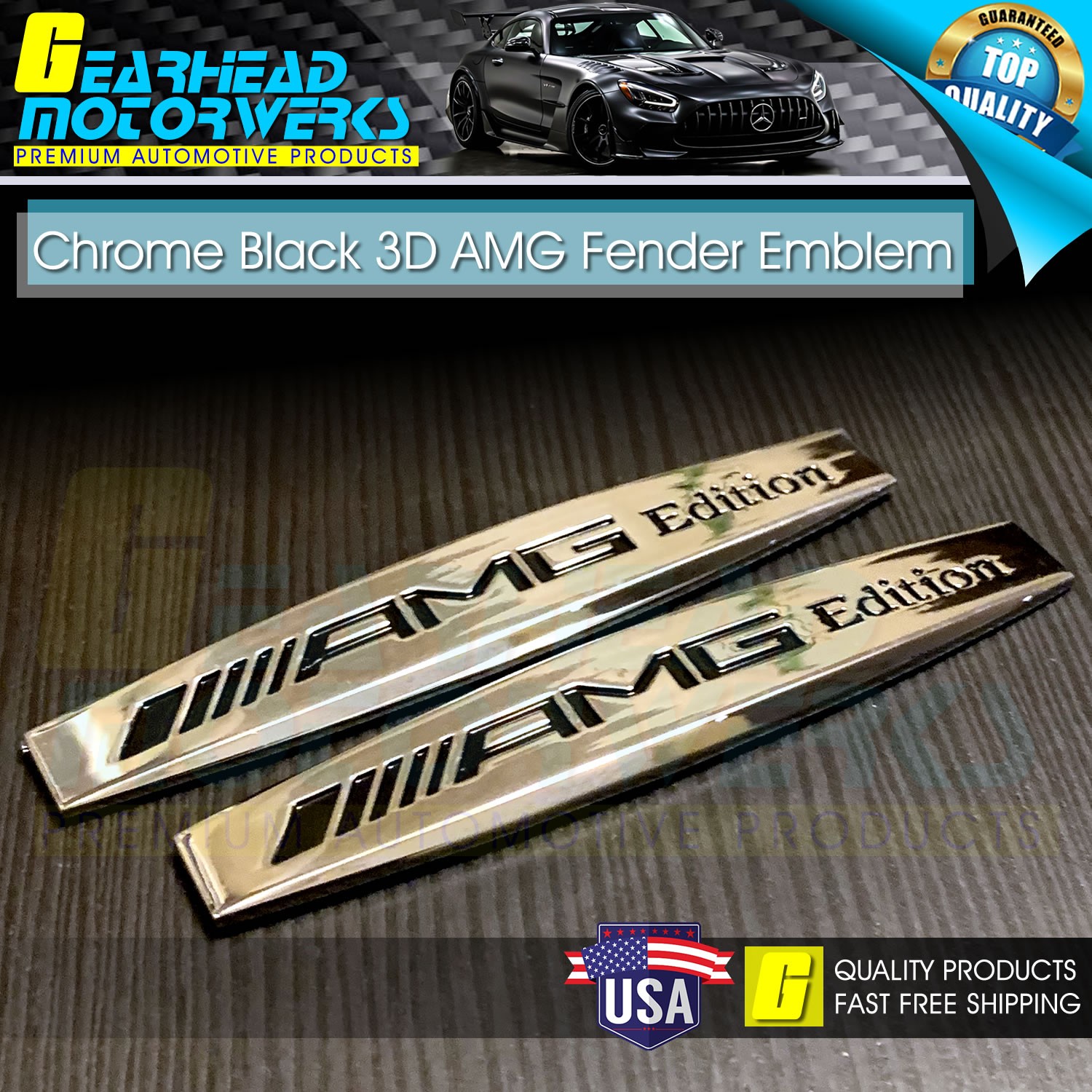 AMG Edition Chrome Emblem Metal Side Fender Skirts 3D Badge for Mercedes Benz 2X