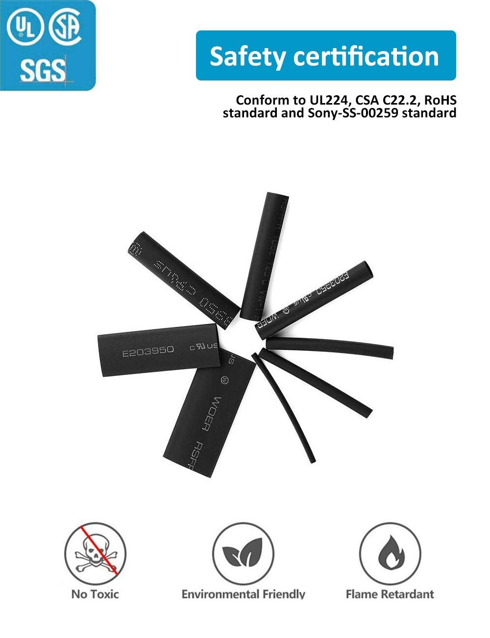 650pcs Heat Shrink Tubing Black Tube Wire Shrink Wrap