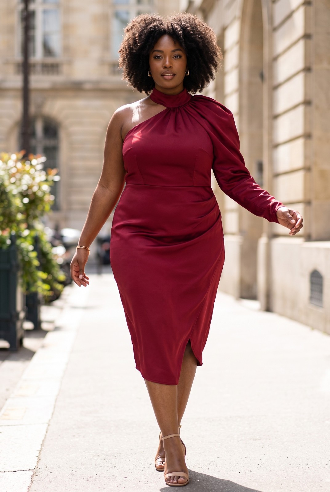 Burgundy One Shoulder Bodycon Midi Party Dress Plus Size 1X New Womens
