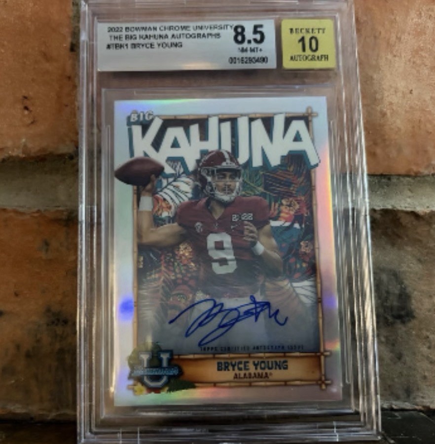 Topps 2022 Bowman Chrome Univ Bryce Young Big Kahuna Auto TBK-1 /150 BGS 8.5 Topps 2022 Bowman Chrome Univ Bryce Young Big Kahuna Auto TBK-1 /150 BGS 8.5