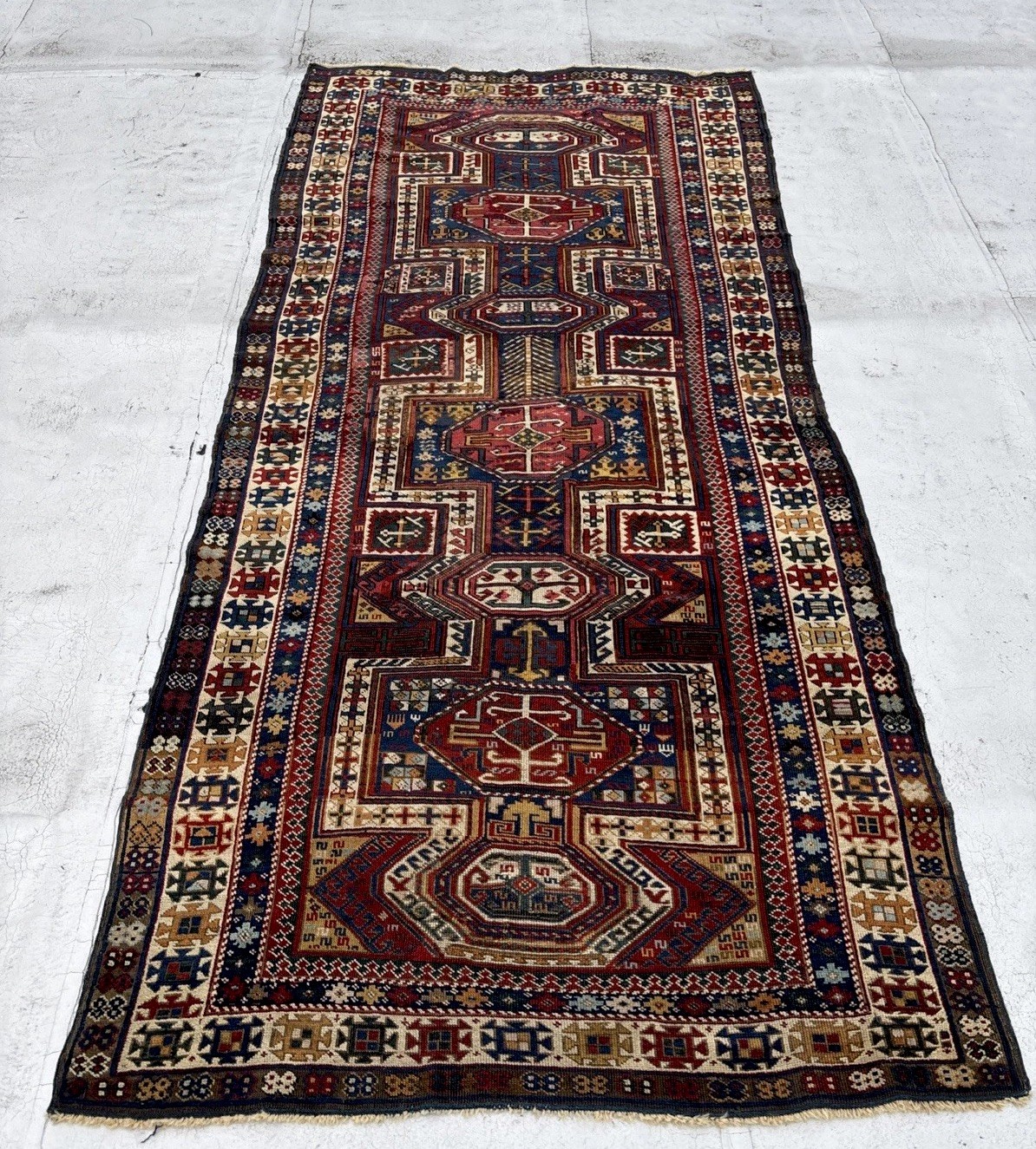 Gorgeous Fine Antique 5 X 10 Caucasian Surahani Kuba Rug Navy Crimson Ivory Rose