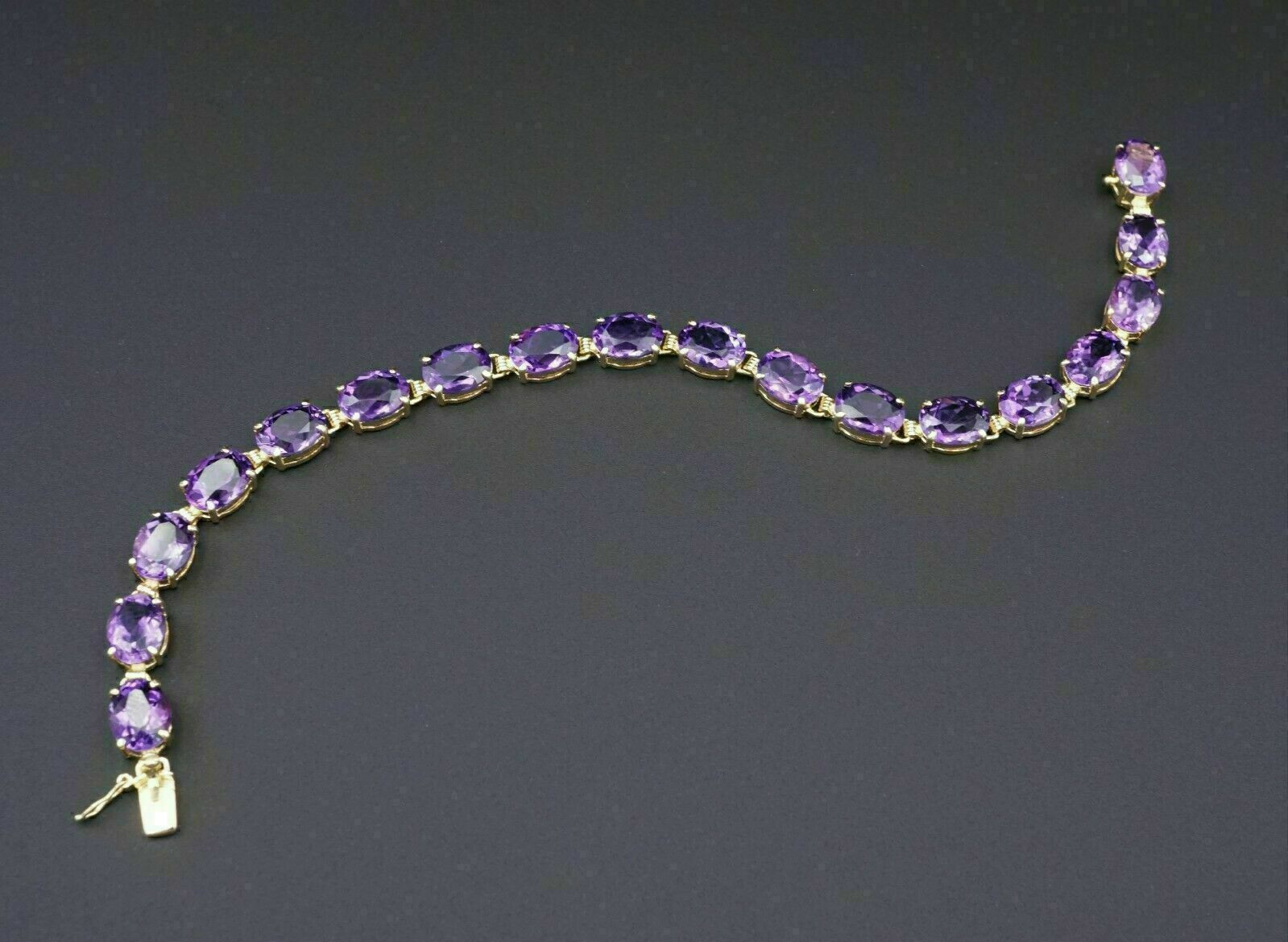 12.50Ct Oval Cut Simulated Amethyst Classic Bracelet 925 SilverYellowGold Plated