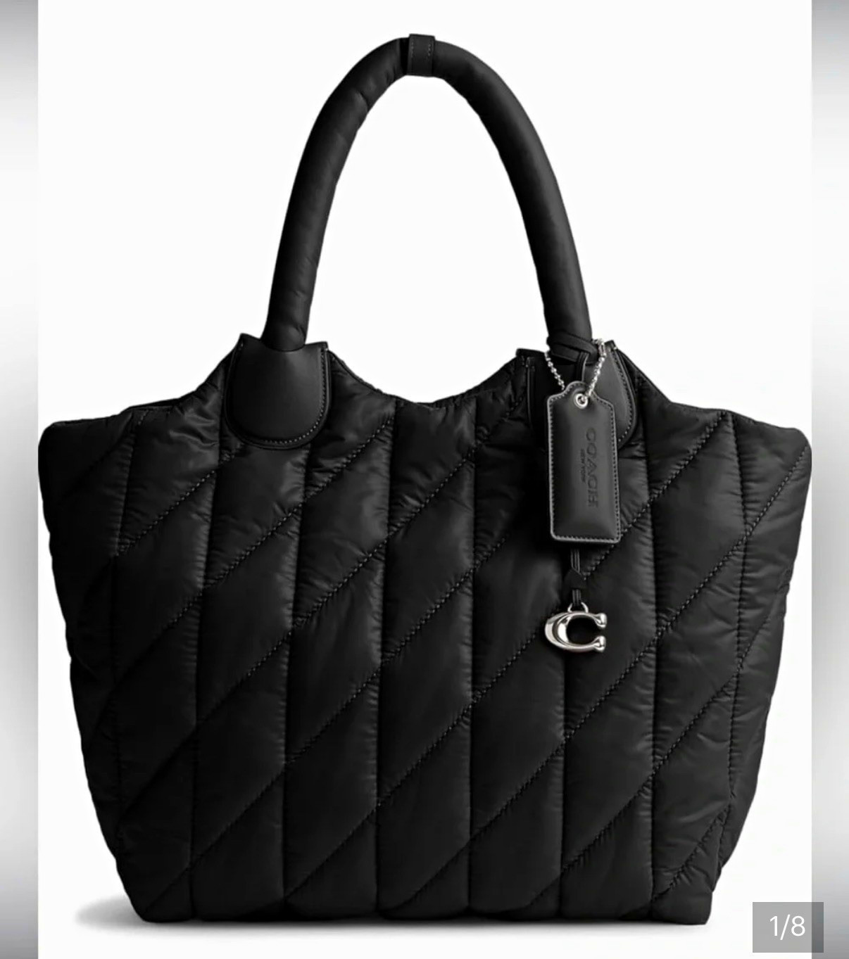 Coach Iris Tote Medium Black Quilted Nylon/Leather Zip Top Handle Detach Strap