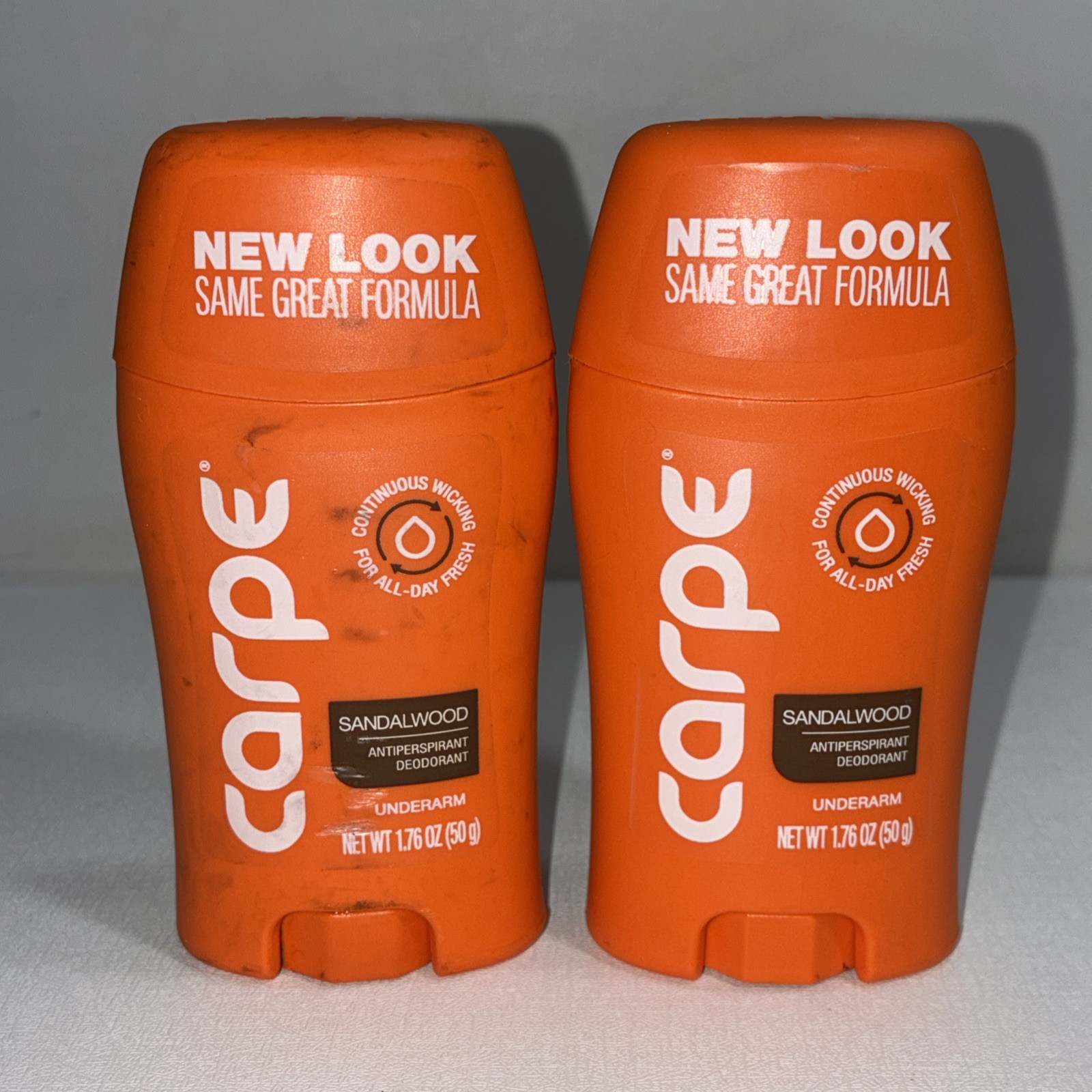 Lot Of 2 Carpe Sandalwood Antiperspirant Deodorant 1.76 Oz Each Slightly Damaged Lot Of 2 Carpe Sandalwood Antiperspirant Deodorant 1.76 Oz Each Slightly Damaged