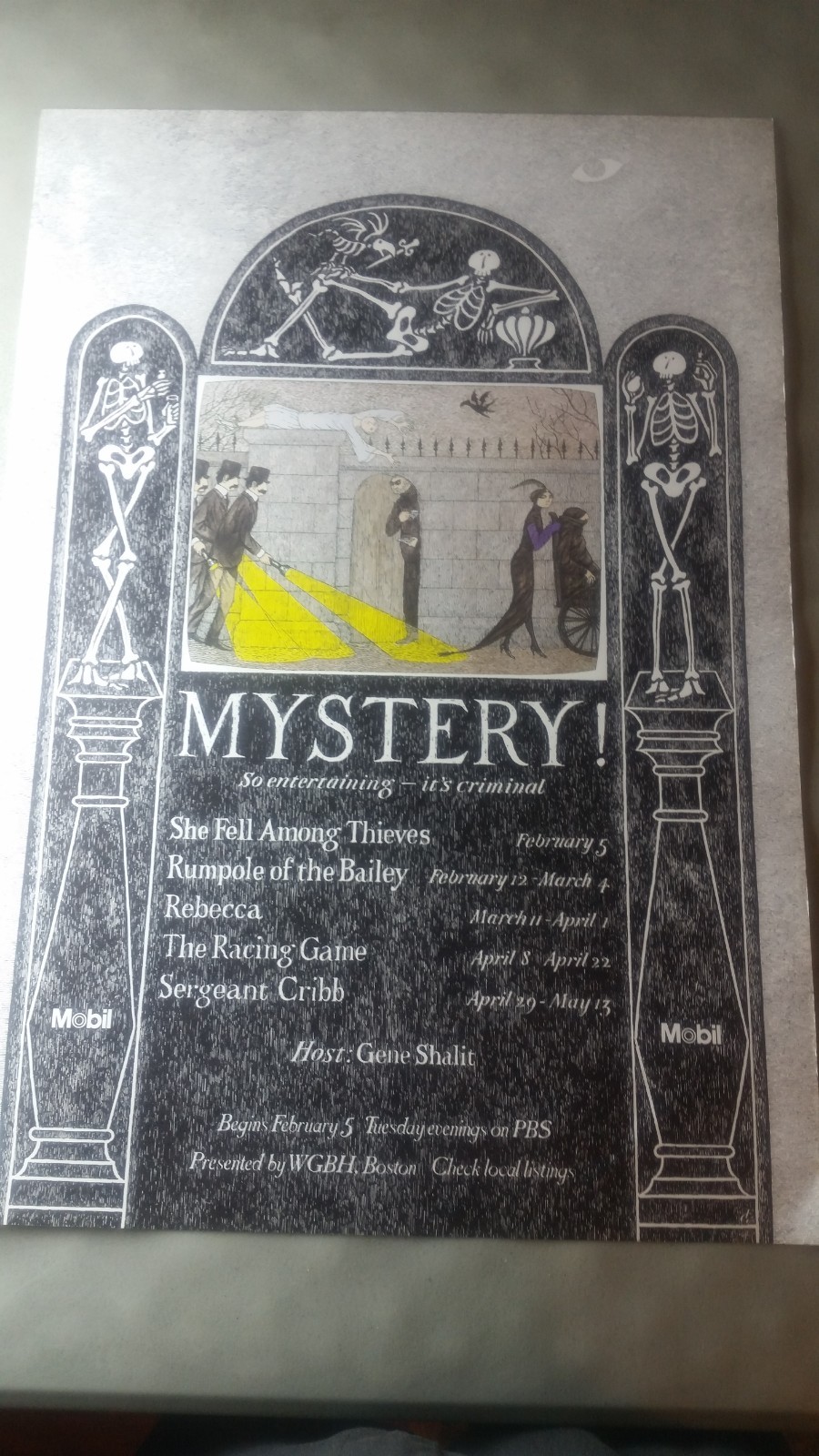 Edward Gorey MYSTERY poster PBS w/ host Gene Shalit for WGBH Boston. New