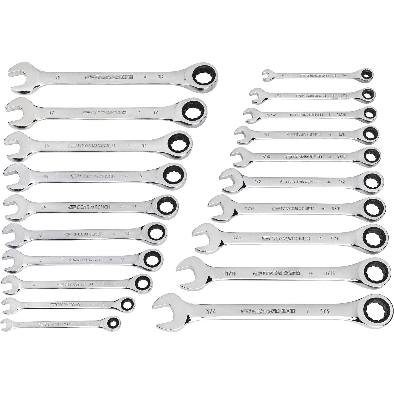 GearWrench Ratcheting Combination Wrench Set, 20-Pc., SAE and Metric, Model#