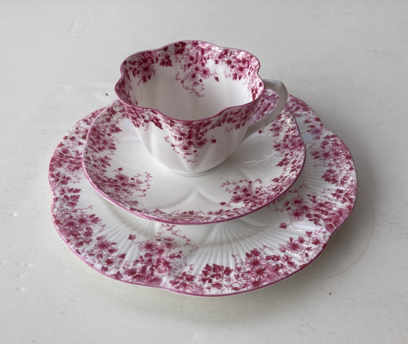 Vintage Shelley Dainty Pink Daisy Cup, Saucer and Plate Trio Set England