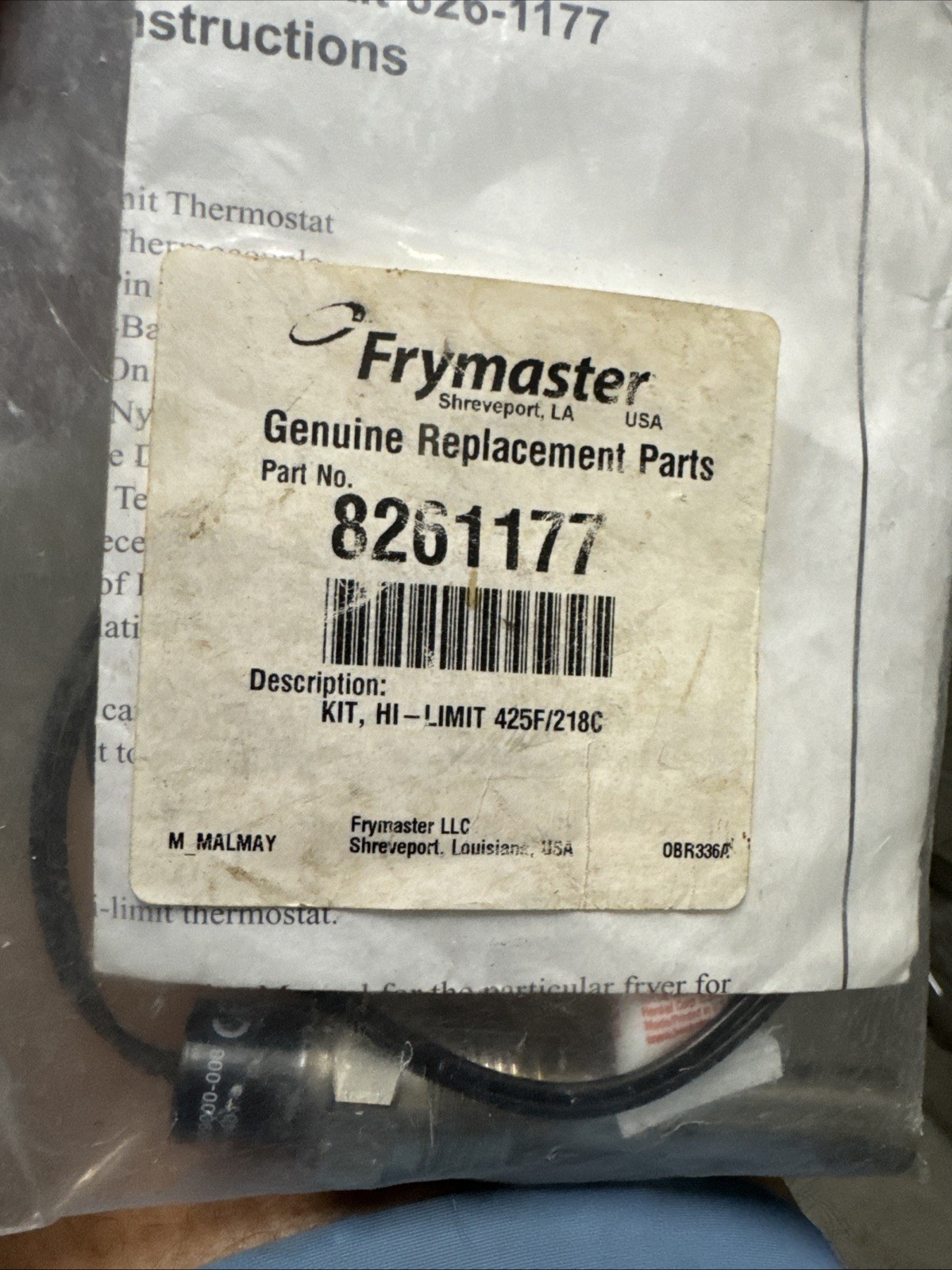 FryMaster 826-1177 High Limit Safety Thermostat Fenwal Replacement