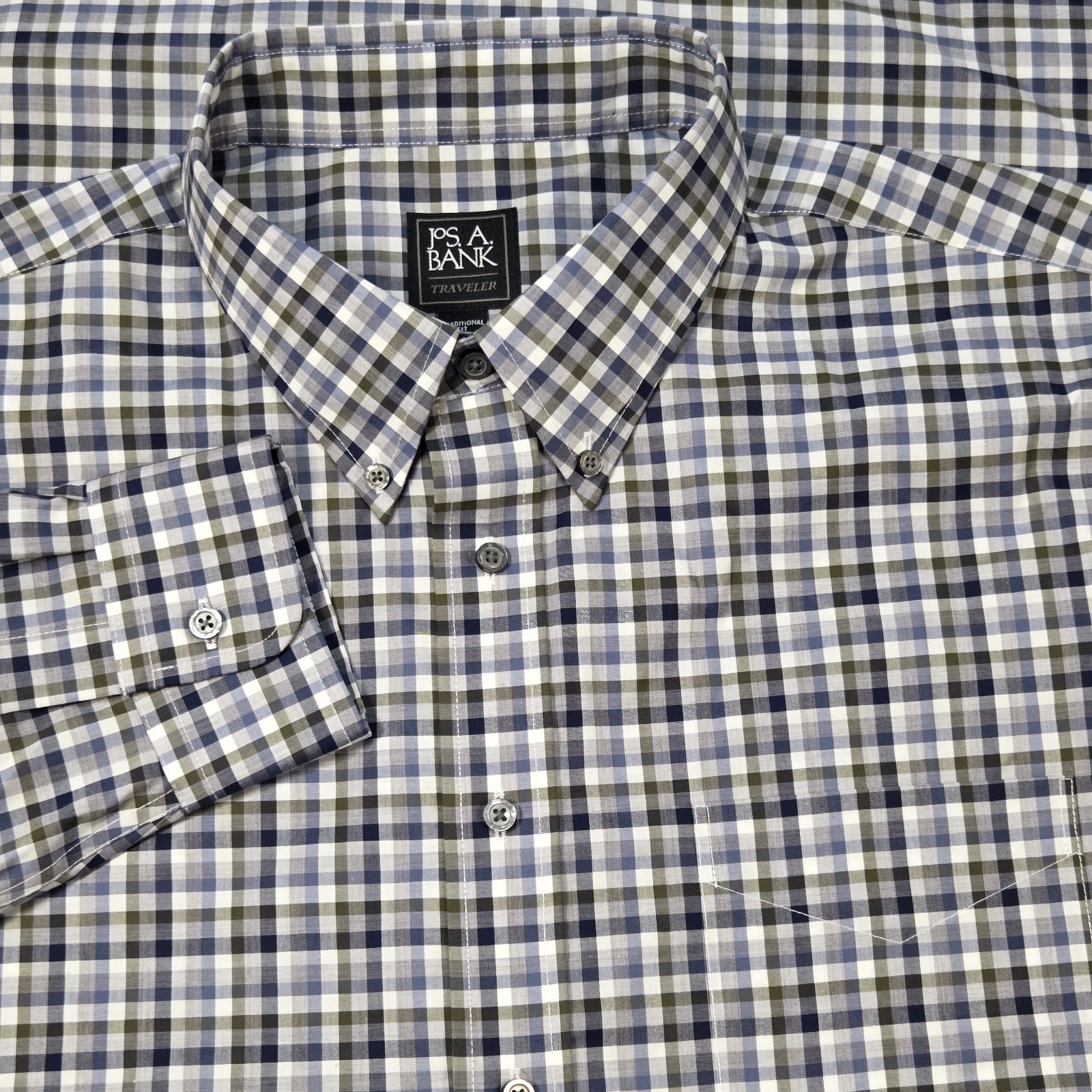 NWT Jos. A. Bank Traveler Traditional Fit Check Dress Shirt XXL Green Blue Gray NWT Jos. A. Bank Traveler Traditional Fit Check Dress Shirt XXL Green Blue Gray