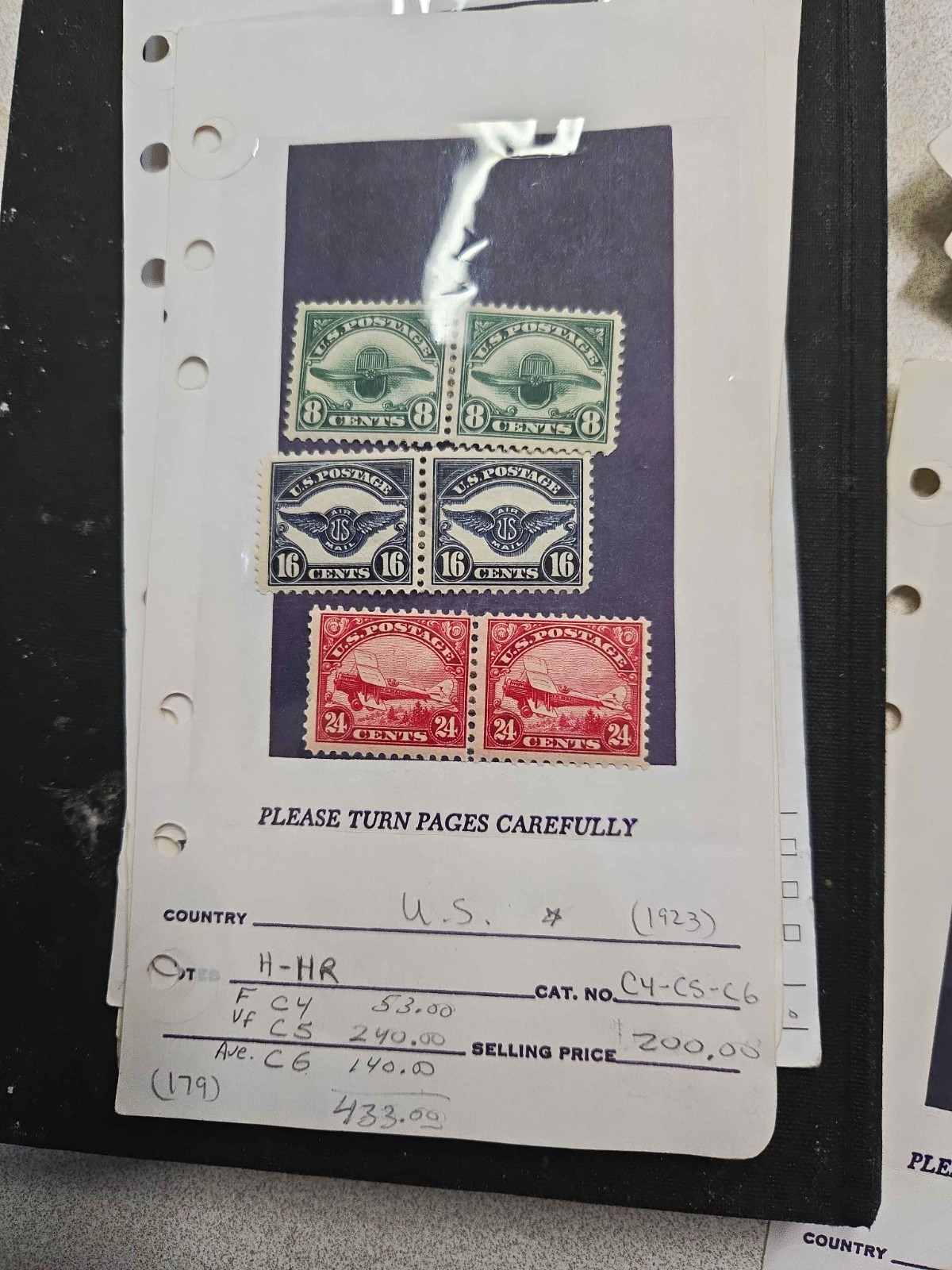 1923 US Airmail Stamps Lot 6c 8c 16c 24c Used Duplex Cancel In Album