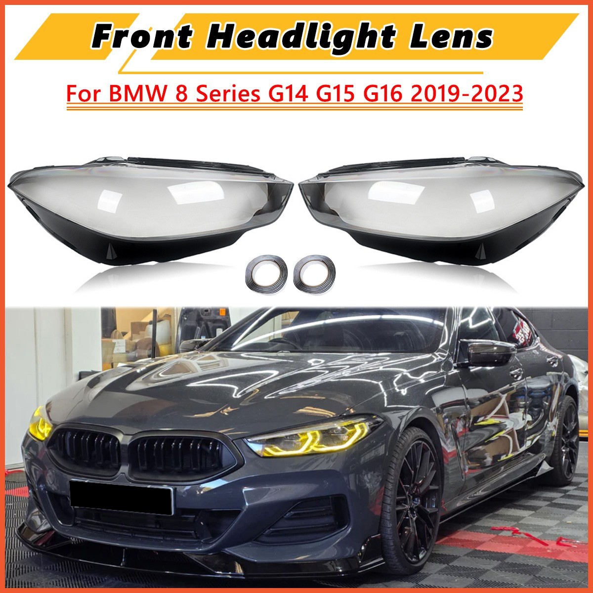 Pair Front Headlight Headlamp Lens Cover For BMW 8-Series G14 G15 G16 2019-2023