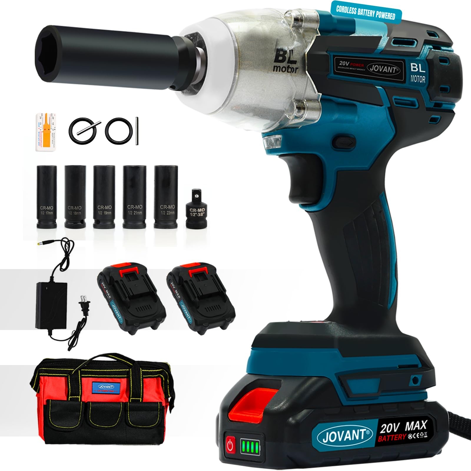 Jovant Cordless Impact Wrench Kit 20V Max Electric Impact Gun 737Ft-Lbs1000N.M