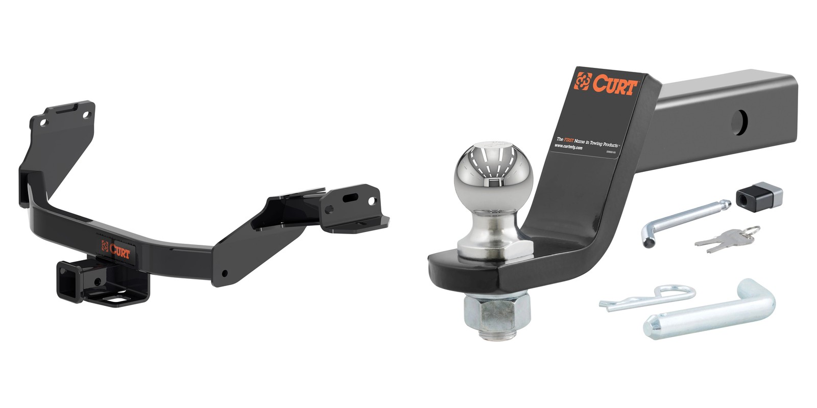 CURT Trailer Hitch Towing Kit 2in Receiver, Ball Mount, Lock, Pin & Clip - 13609