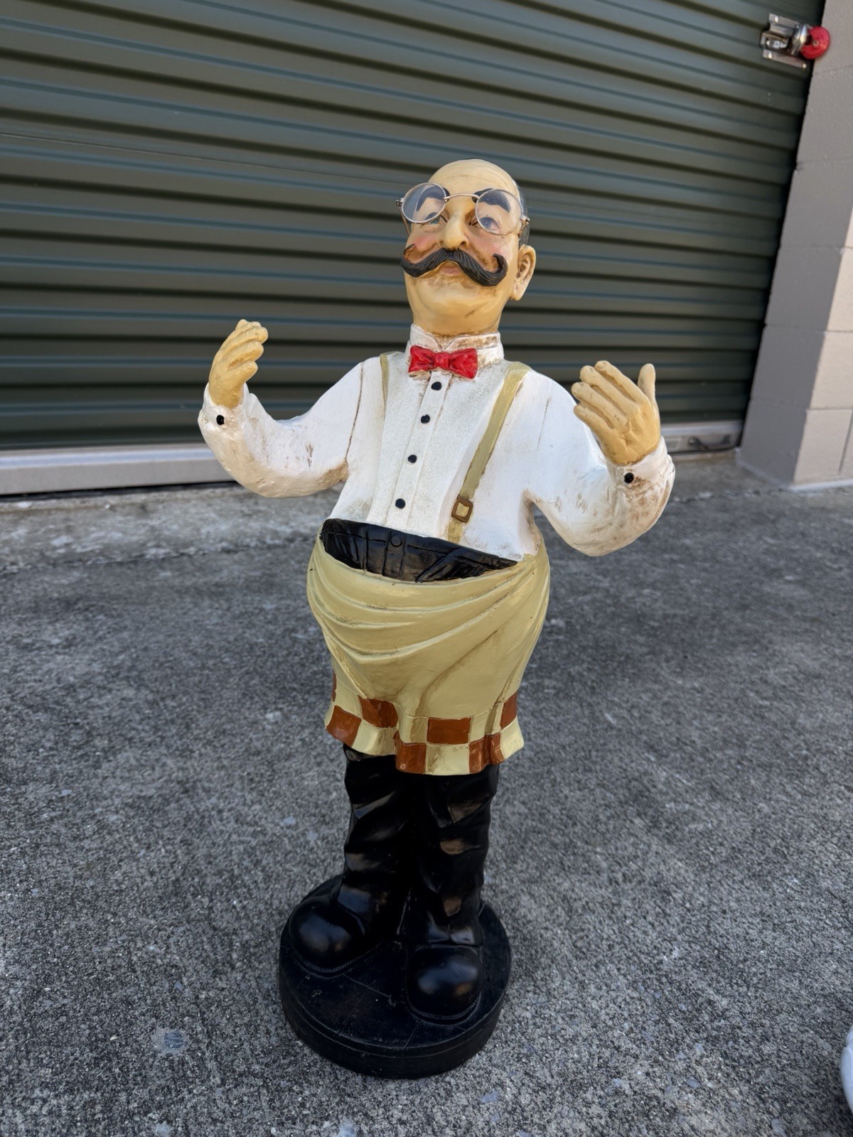Vintage 25” Chef Waiter Statue Figurine Mustache Glasses Restaurant Kitchen Deco