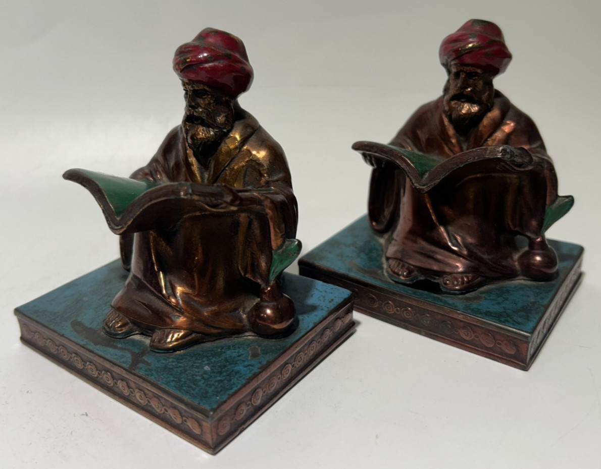 Set of 2 Ronson Plated & Enameled Arab Scholar Bookends 1923 LV Aronson Set of 2 Ronson Plated & Enameled Arab Scholar Bookends 1923 LV Aronson