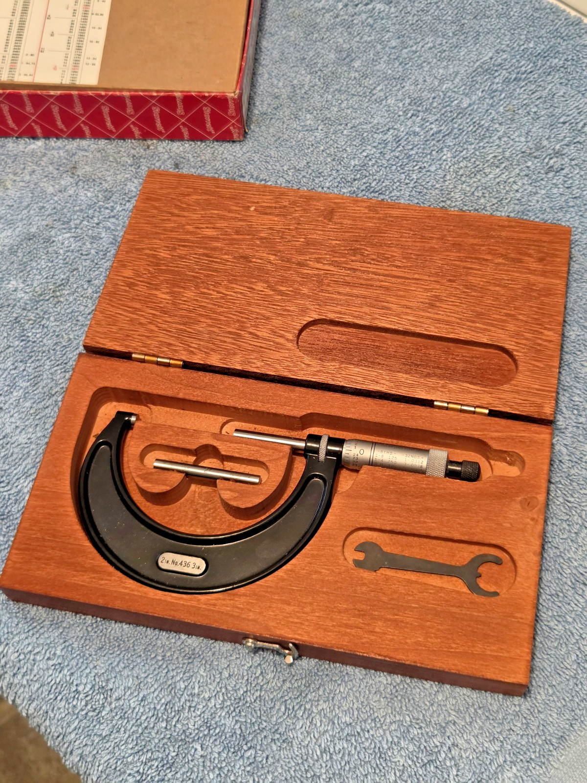 VINTAGE STARRETT #436 -- 2in. to 3in. MICROMETER NEW IN ORIGINAL WOODEN BOX USA