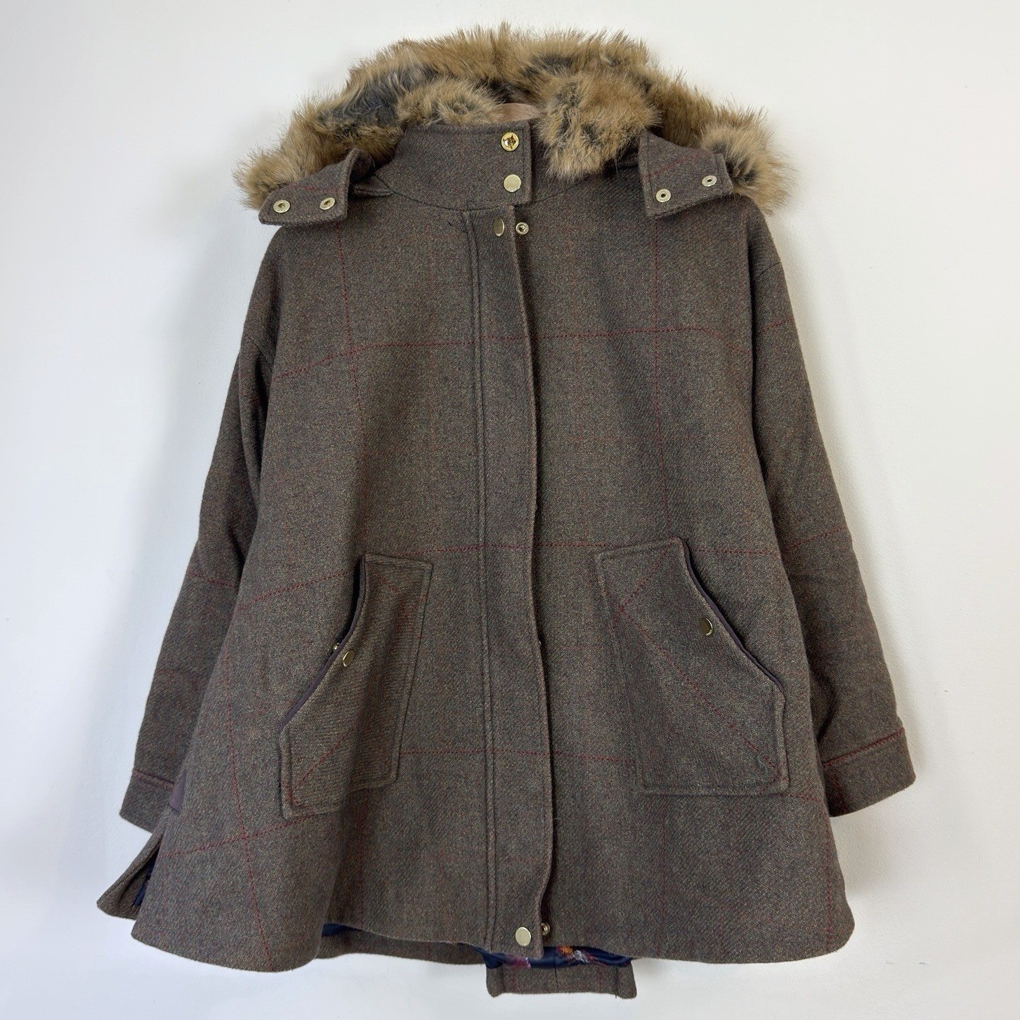 Joules Womens Brown Field Tweed Wool Zip Up Coat Jacket - Small Joules Womens Brown Field Tweed Wool Zip Up Coat Jacket - Small