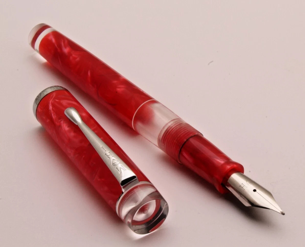 Mohi Harmony Rose Red Premium Acrylic Eyedropper Fountain Pen Chrome Trims New