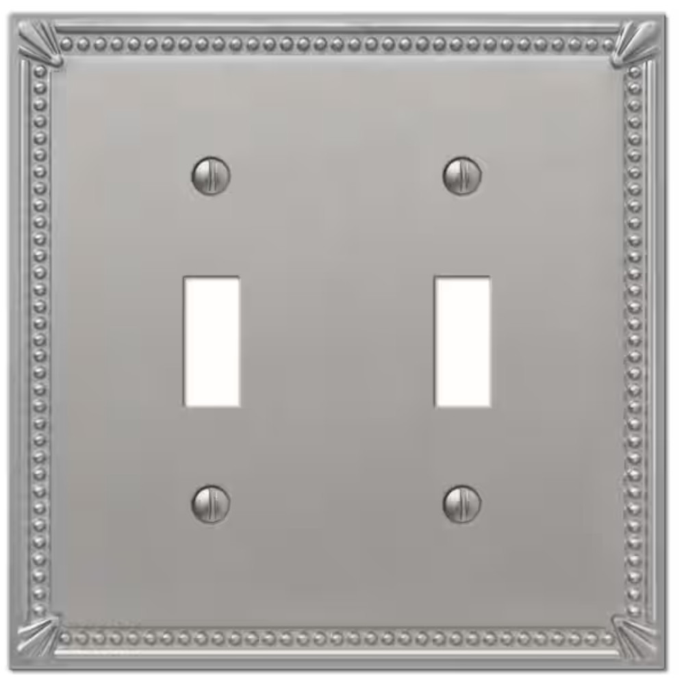 AMERELLE Imperial Bead 2 Gang Toggle Metal Wall Plate - Brushed Nickel