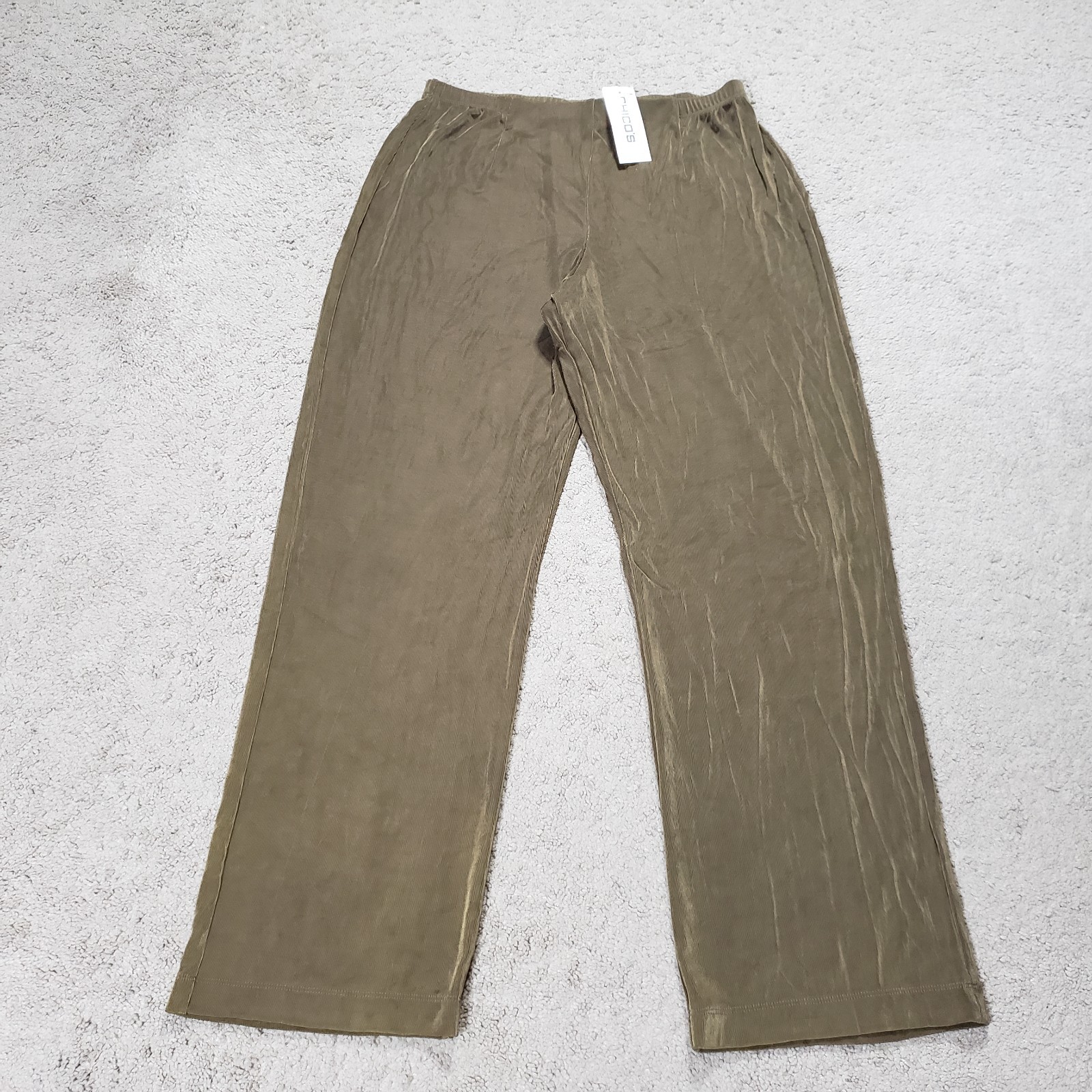 NEW Chico’s Travelers No Tummy Pants Sz 3R 16 18 Brown Pull On Slinky Knit NWT
