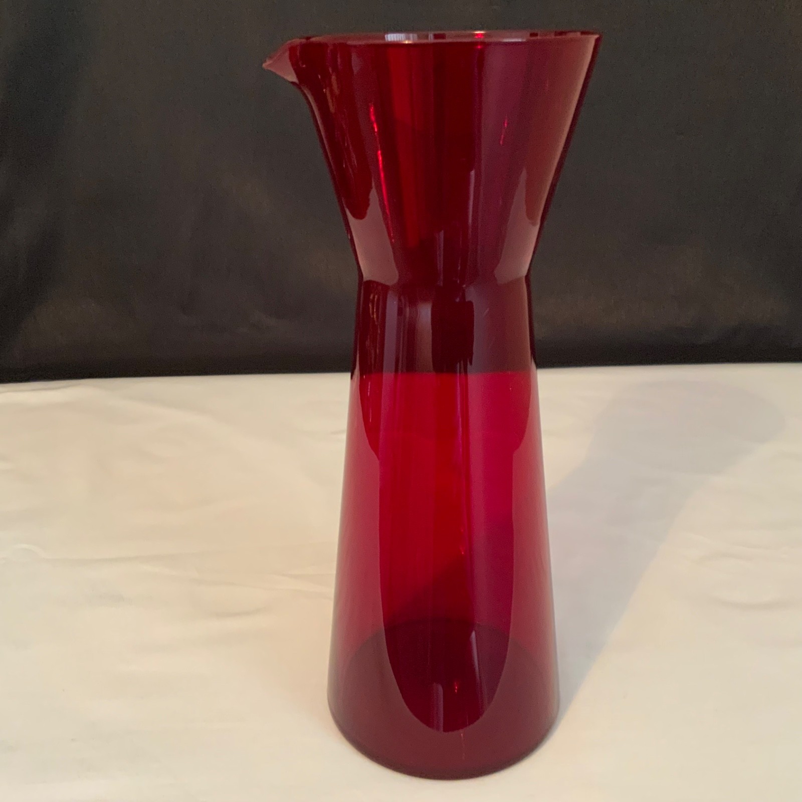 Vintage Toscany Neapolitan Ruby Red Hand Blown Glass Pitcher Italy 1960s